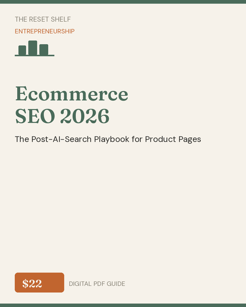 Ecommerce SEO 2026 guide cover - The Reset Shelf